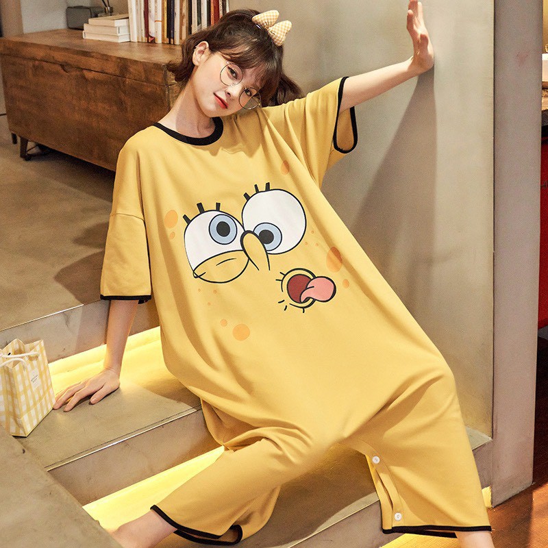 Quần yếm ngủ chất mát dáng ulzzang jumpsuit DORAEMON dễ thương