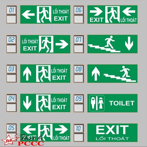 Đèn exit thoát kiểm Kentom 1 mặt có 10 mẫu đèn để lựa chọn