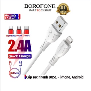 Dây Sạc Nhanh BOROFONE BX51 Dài 1M, Cáp Sạc 2.4A Chính Hãng Bảo Hành 1 Năm