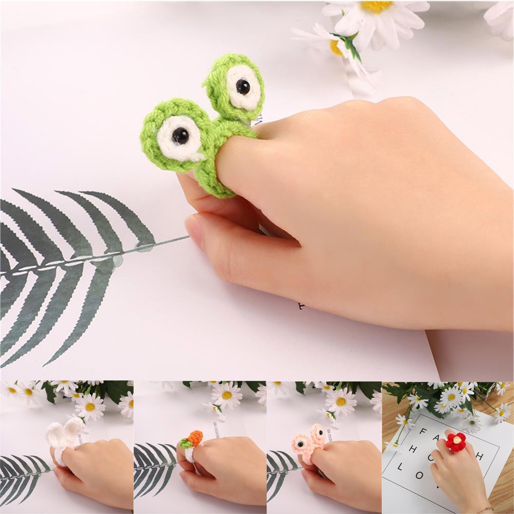 Nhẫn dệt kim thiết kế hình tai thỏ ếch cà rốt sáng tạo đáng yêu dành cho bé gái