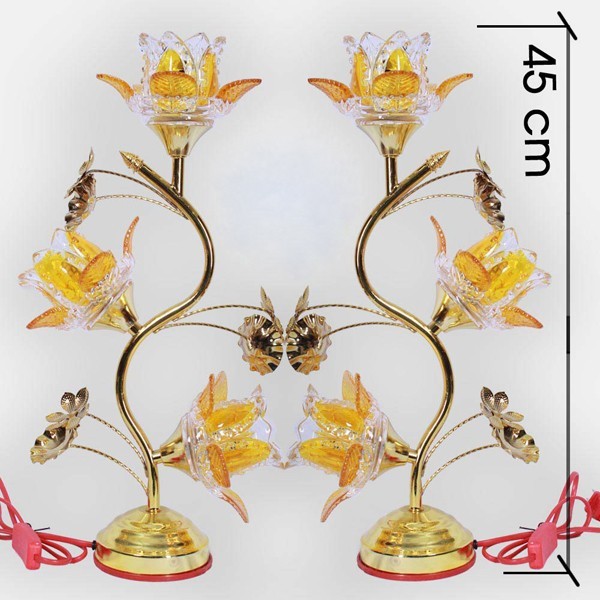 Bộ 2 cây đèn thờ hoa thủy tinh pha lê cao cấp -họa tiết hoa TUYLIP-45-55CM- 2 MÀU VÀNG ,ĐỎ