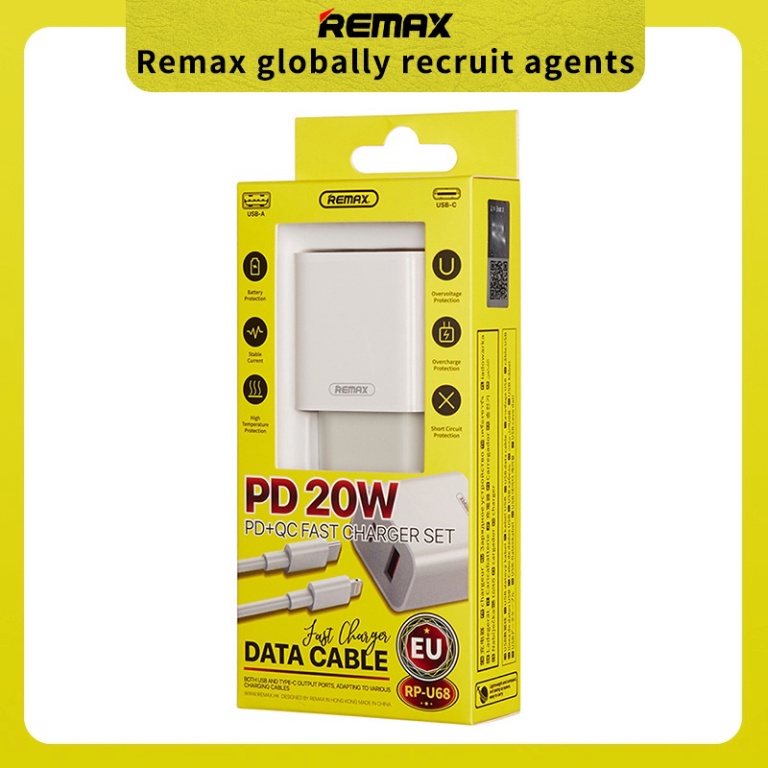 Củ Sạc Nhanh Đa Năng Chính Hãng Remax RP-U68 Tích Hợp 2 Cổng Sạc Nhanh PD20w + QC18w Thiết Kế Nhỏ Gọn