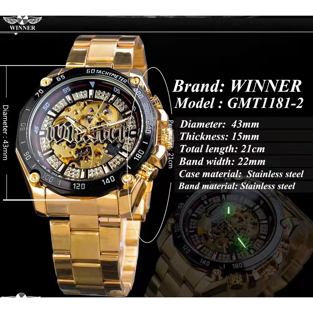 Đồng Hồ Cơ Tự Động Winner Chất Liệu Thép Không Gỉ Sang Trọng
