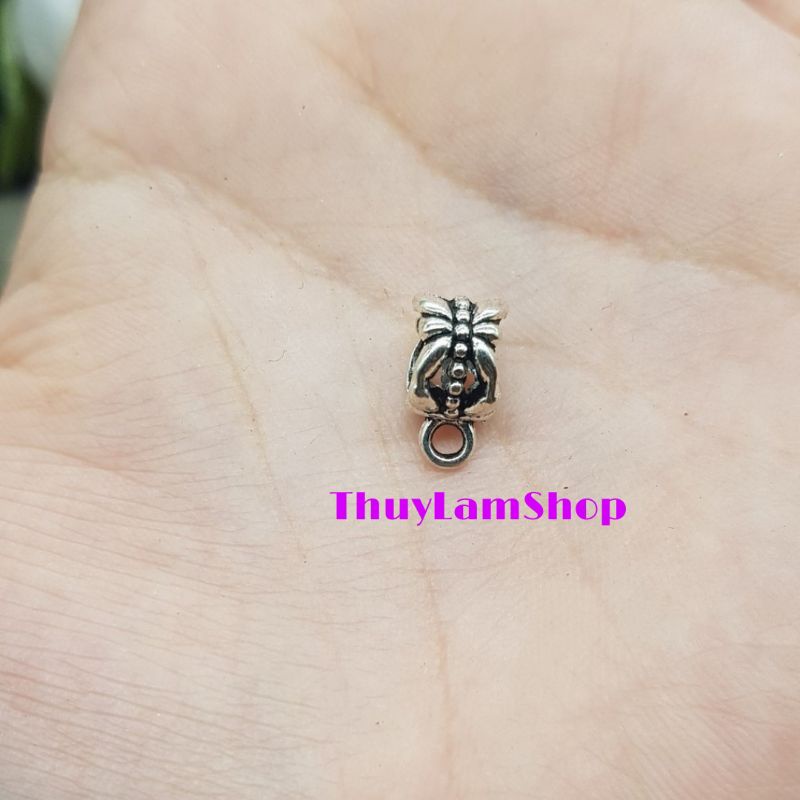 Charm ống lùa bạc thái chặn hạt có móc treo để treo phụ kiện làm vòng