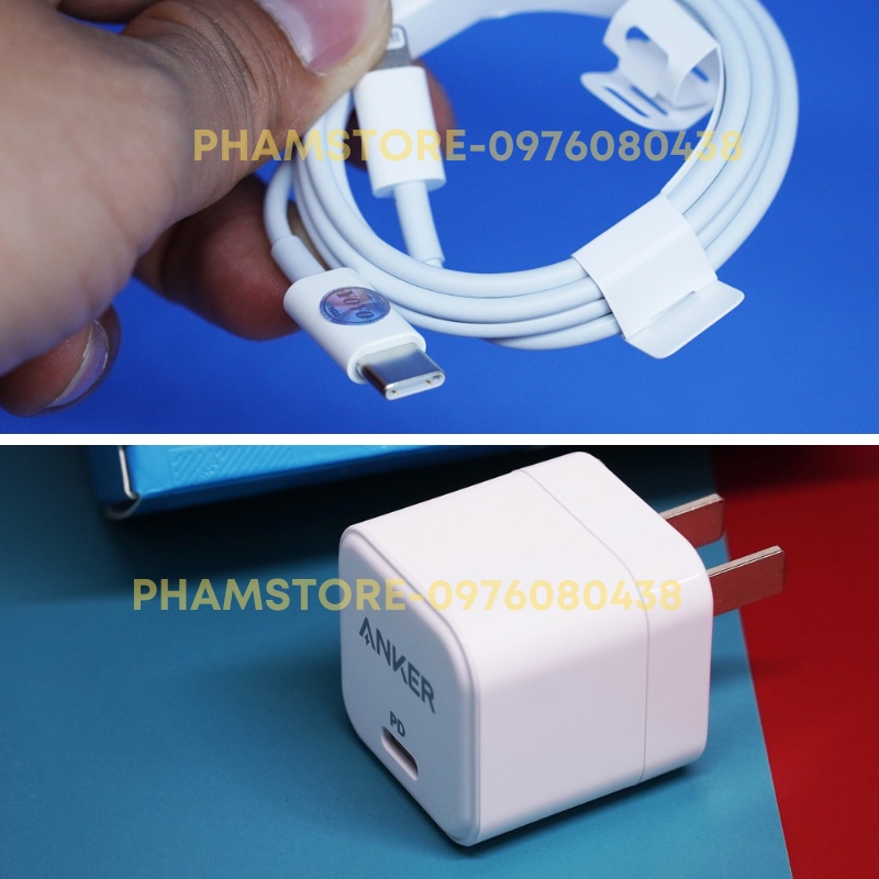 Combo Cục Sạc Anker 20W Zin Máy Và Cáp Sạc IP Zin Type C Sạc Nhanh Cho IP