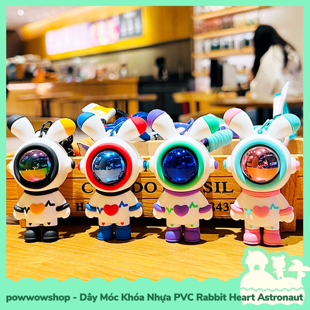 [Sẵn VN - Hỏa Tốc] Dây Móc Khóa Nhựa PVC + Kim Loại Mẫu Rabbit Heart Astronaut Thỏ Phi Hành Gia