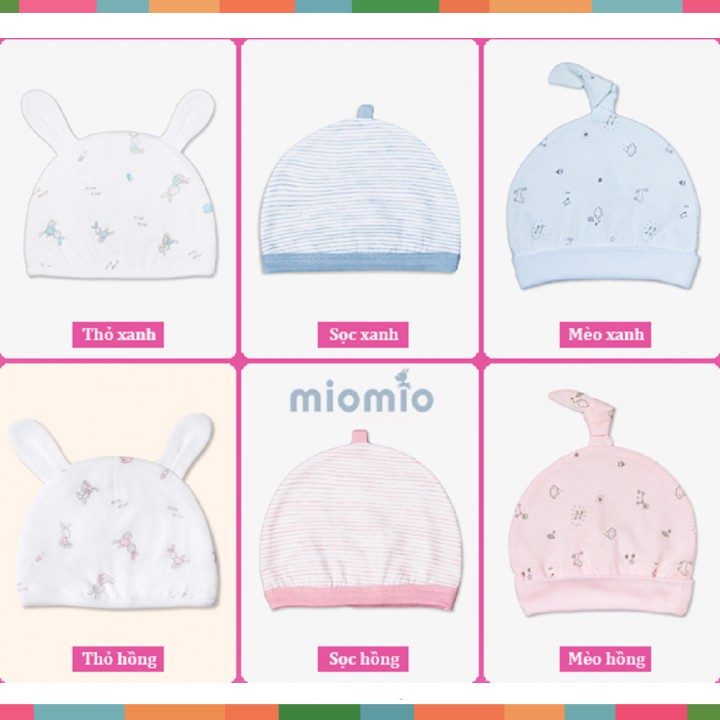 Mũ Sơ Sinh Trẻ Em Mỏng, Hãng Mio, Hàng Made In VN, Chất Cotton Mềm Mát, Màu Sắc Xinh Yêu