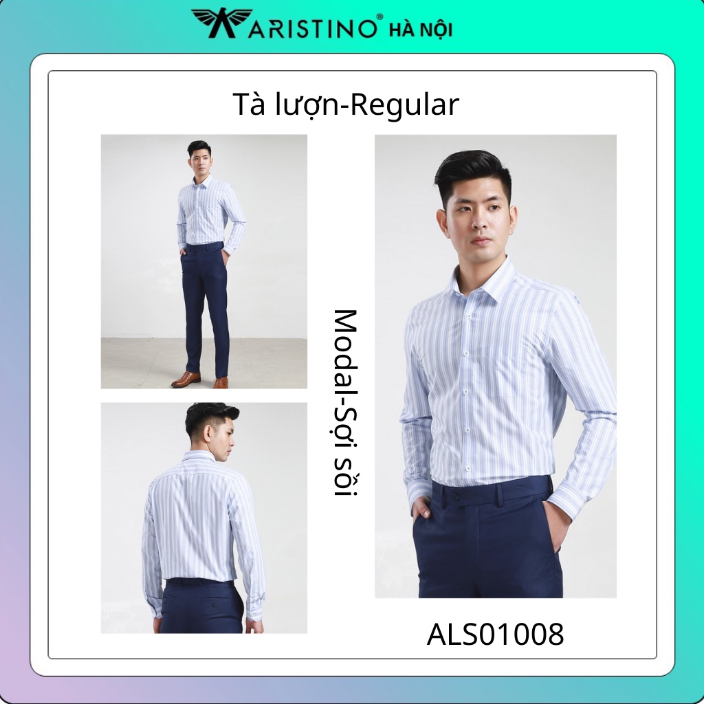 Áo sơ mi dài tay nam Aristino sợi sồi thoáng mát-tà lượn-regular ALS01008