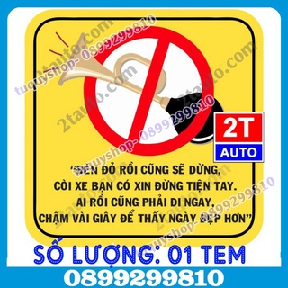 01 sticker decal dán, tem logo chữ không bấm còi khi dừng đèn đỏ, bấm còi có ý thức, sku:bamcoi