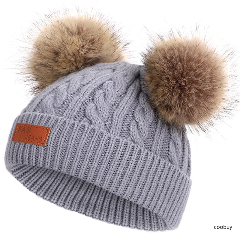 Mũ trùm đầu giữ ấm mùa đông đính bóng lông dễ thương cho bé