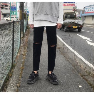 Quần Jeans Nam rách gối rách gấu, quần bò đen nam slimfit co giãn