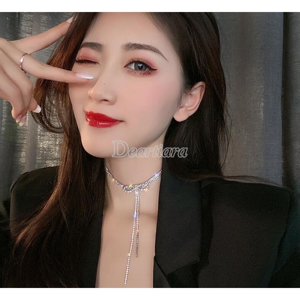 Vòng cổ Mặt Nhẫn Đính Đá Phối Tua Rua Thời Trang Sang Trọng Cho Nữ