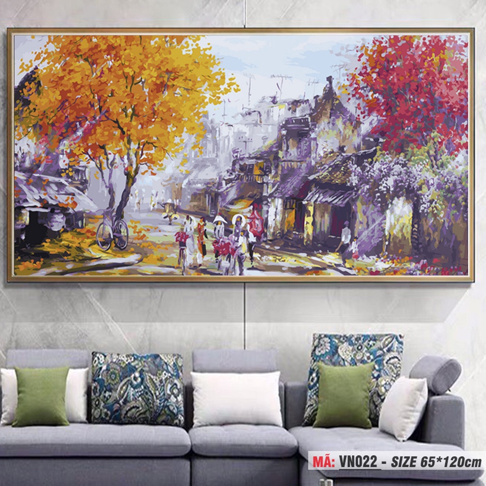 Tranh Sơn Dầu Số Hóa Tự Tô Màu Phong Cảnh Việt Nam Khổ Lớn 65x120cm BEE HAPPY Mã VN022