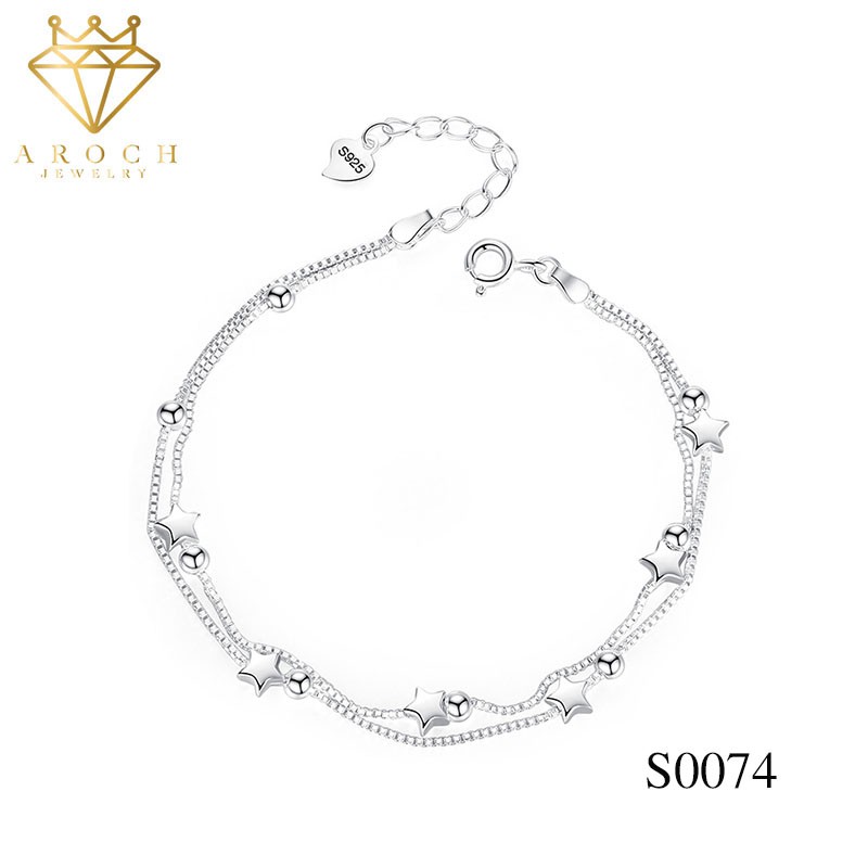 Siêu phẩm Vòng tay nữ bạc Ý s925 hai lớp ngôi sao S0074 - AROCH Jewelry