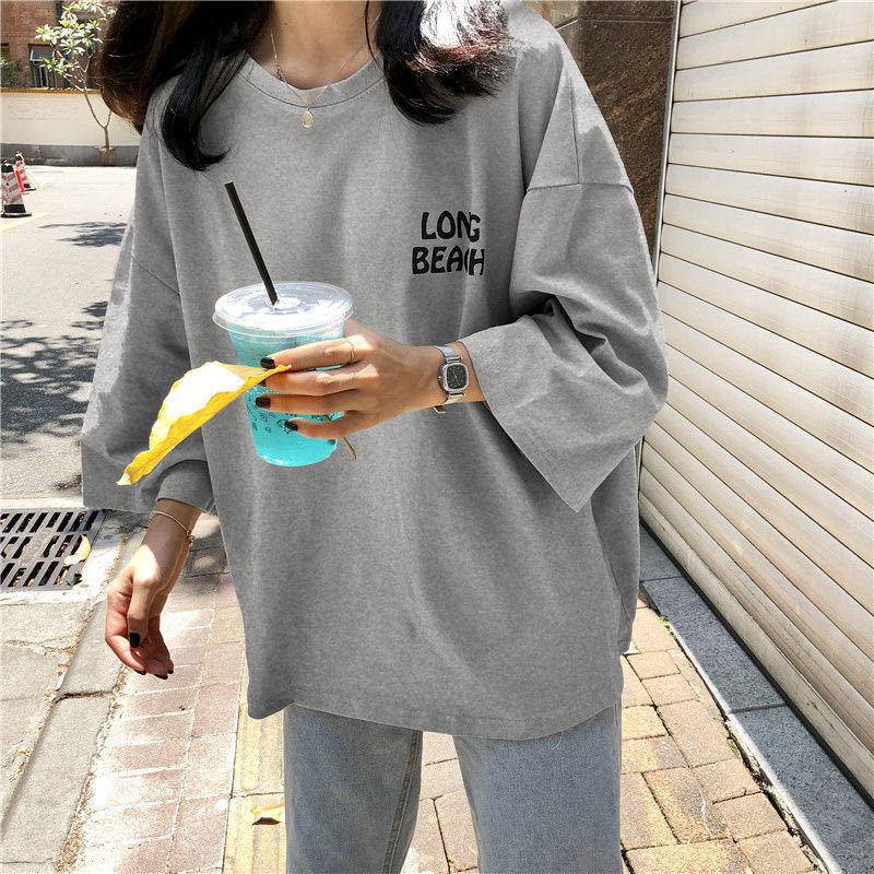 Female Half-sleeved Short-sleeved T-shirt  Korean Version of the Trendy Loose All-match Summer Mid-sleeve Harajuku Style Top