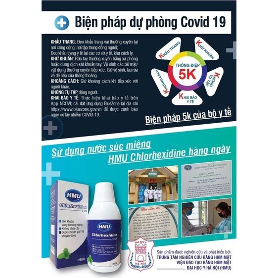 [Chính Hãng] Nước súc miệng sát khuẩn họng, ngăn ngừa virut HMU Chlorhexidine 0,12% - Đại học Y Hà Nội