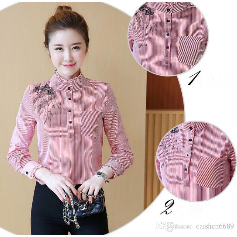 Áo Sơ Mi Nữ Sọc Thêu Mùa Thu MS0111A