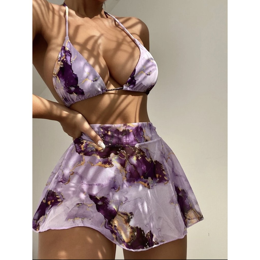 [BKN1287] &lt;ÂU&gt; SET BIKINI 3 MÓN TÍM LOANG KÈM CHÂN VÁY