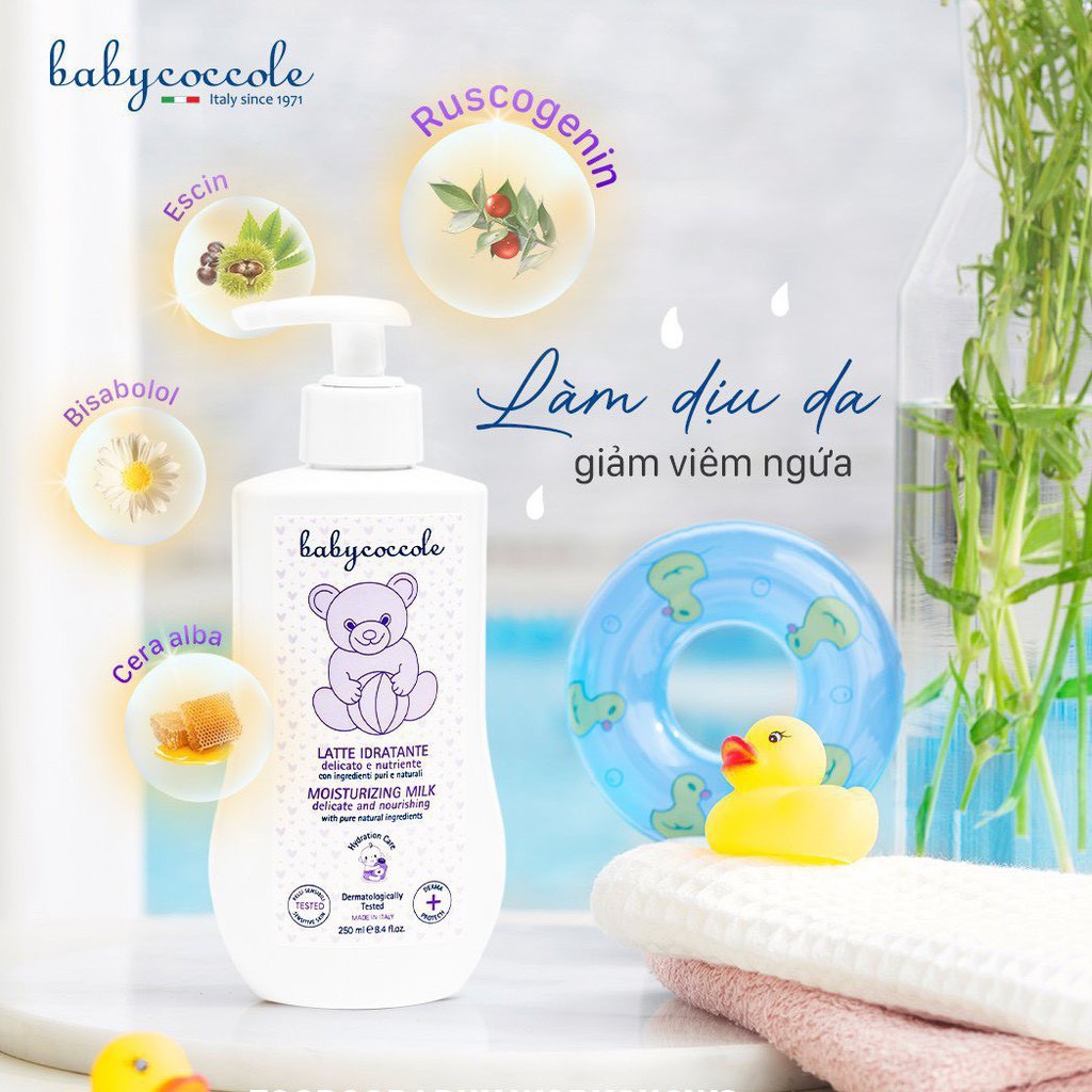 Sữa dưỡng ẩm/ dưỡng thể cho bé Babycoccole 0M+ dưỡng da trẻ em &amp; em bé từ sơ sinh chiết xuất hạnh nhân 250ml