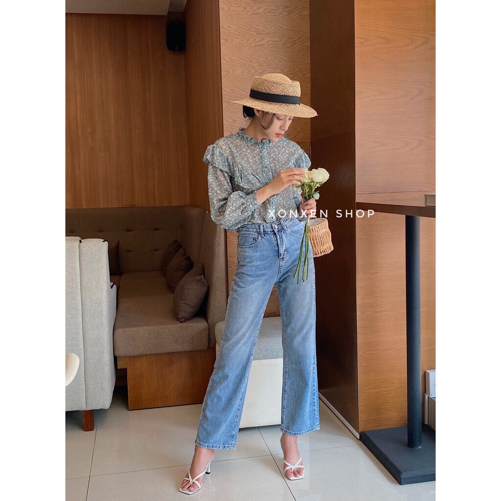 Quần jean ống rộng, jean nữ lưng cao chuẩn form XONXEN SHOP size s m l mã 3358