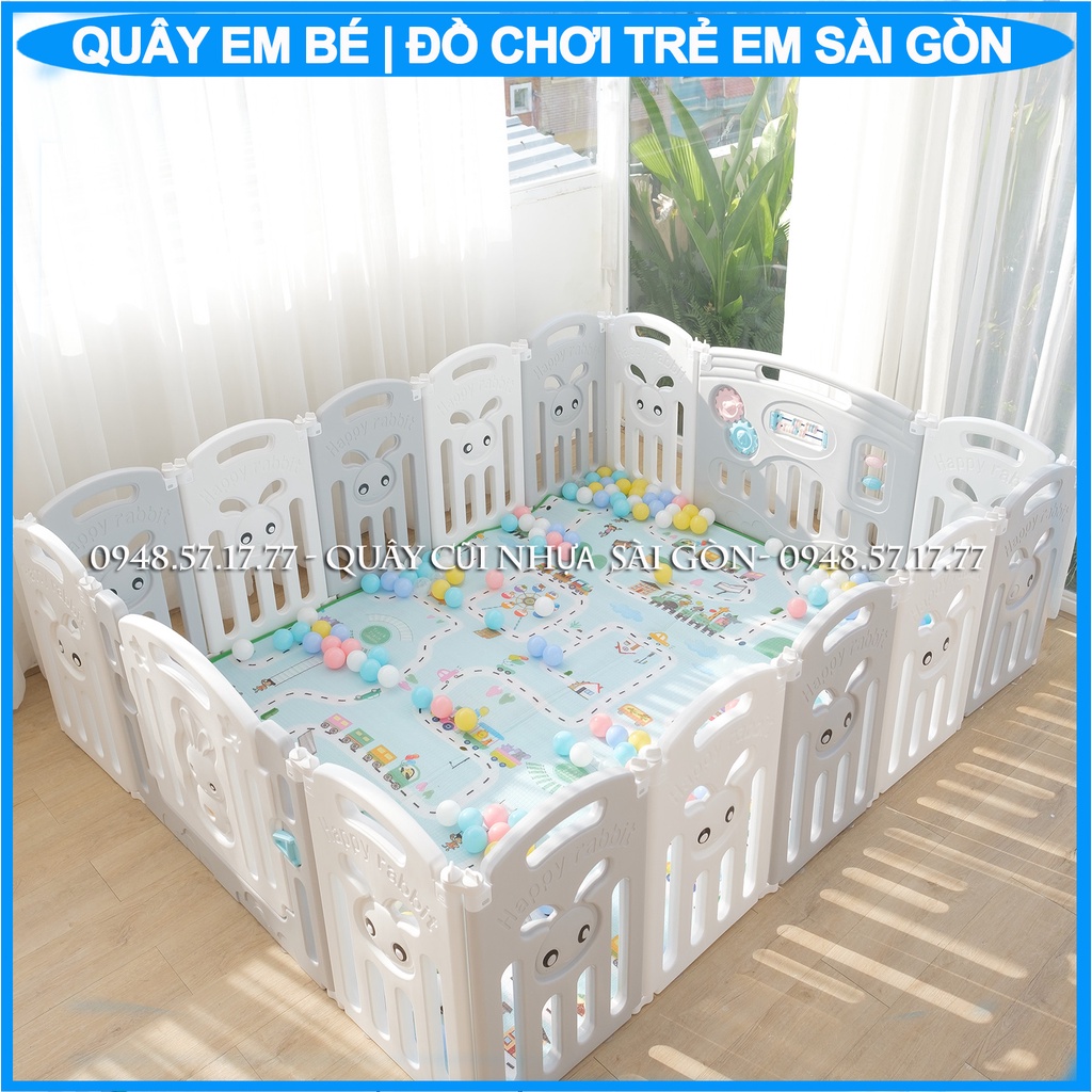 Cũi quây nhựa cho Bé (tặng thảm, 100 bóng) quây gấp gọn hình thỏ cho Bé