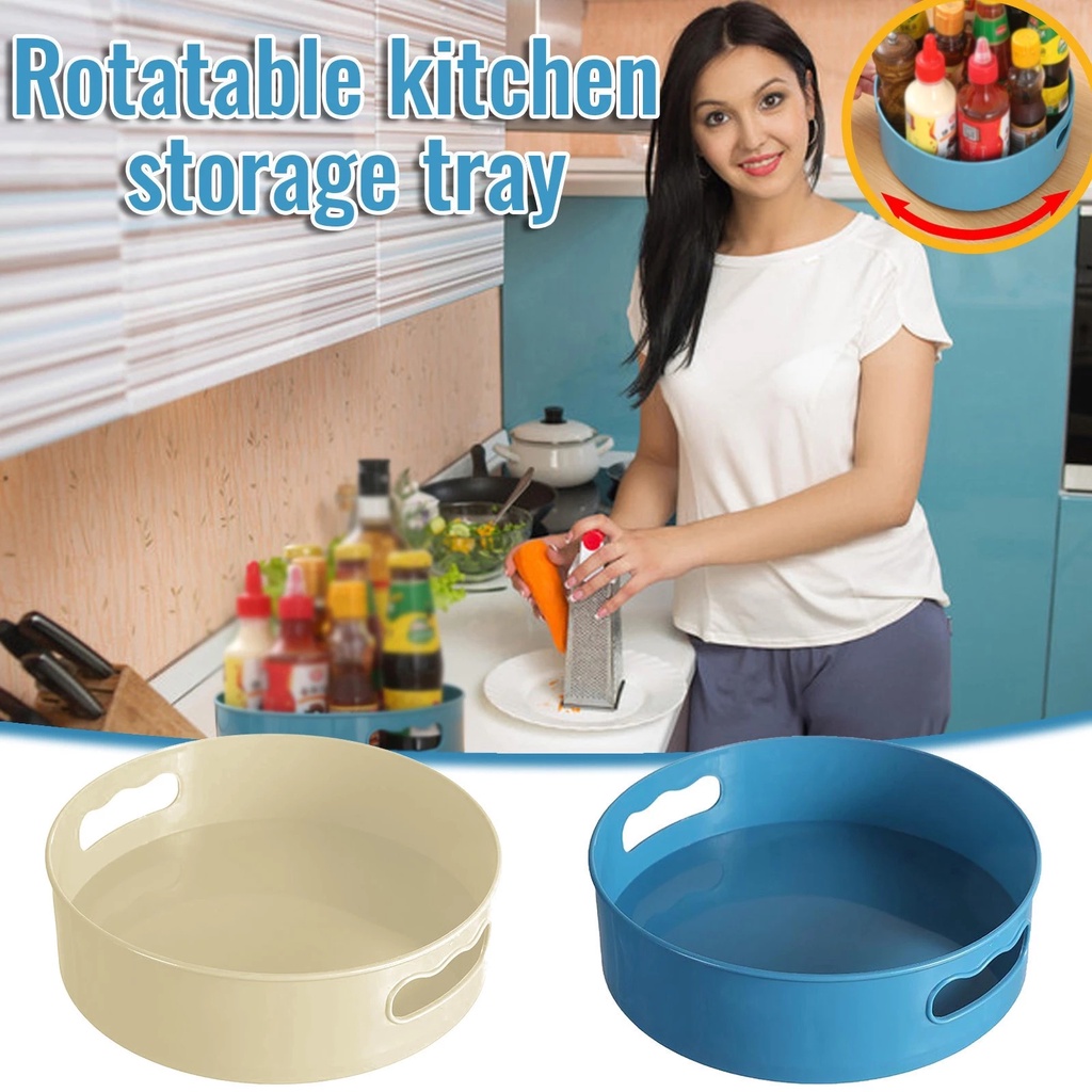 Khay Đựng Mỹ Phẩm Bằng Nhựa Bền Xoay 360 Độ Chống Trượt Chống Nước Tiện Dụng Cho Nhà Bếp