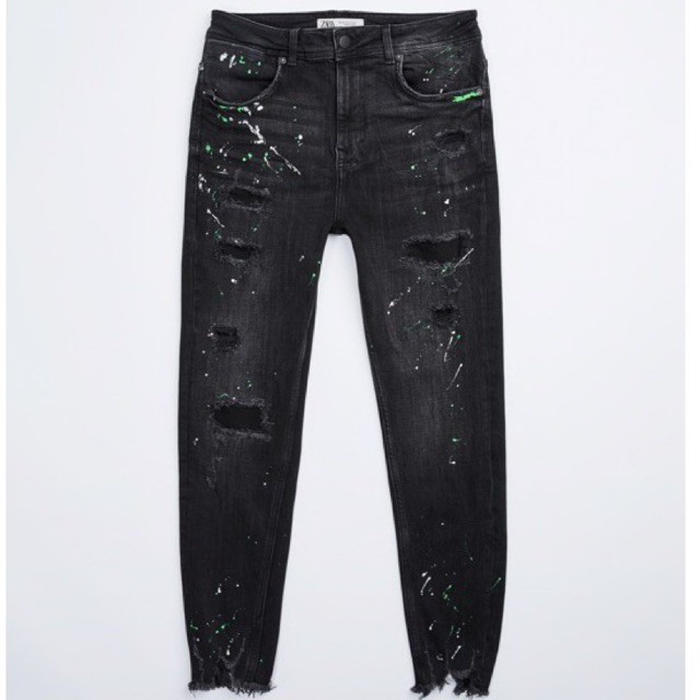 Quần jean skinny Zara authentic RIPPED WITH PAINT SPLATTER size 31