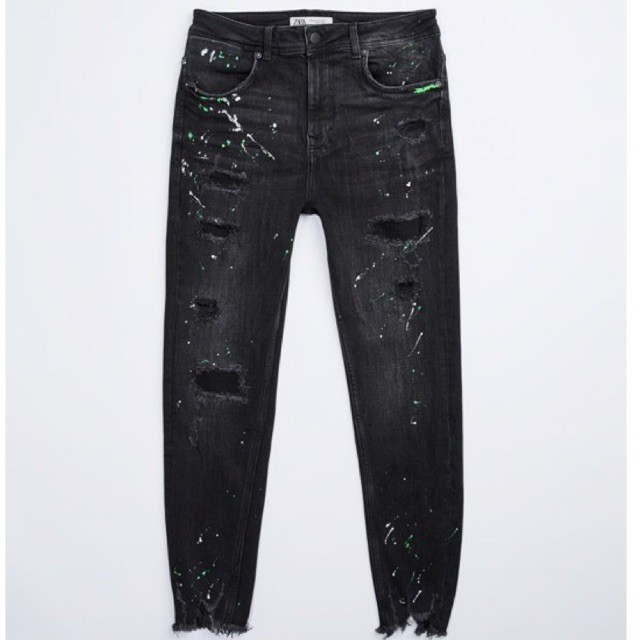 Quần jean Zara authentic RIPPED SKINNY WITH PAINT SPLATTER