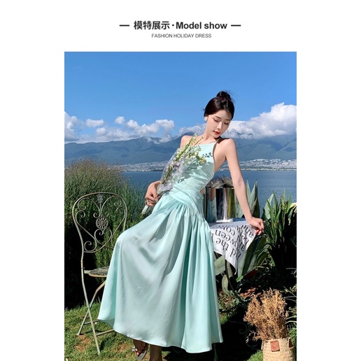 đầm maxi phi lụa hở lưng đan dây chéo qccc