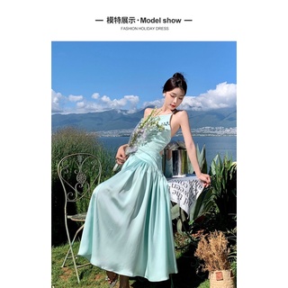 đầm maxi phi lụa hở lưng đan dây chéo qccc