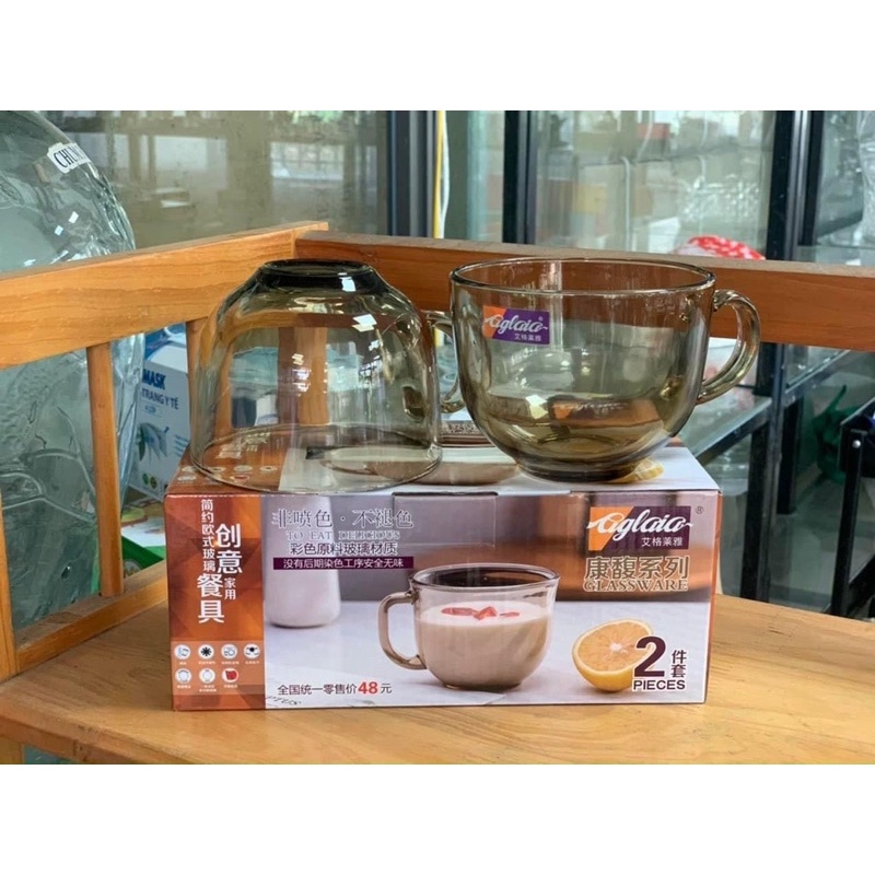 Set 2 cốc thuỷ tinh màu hổ phách