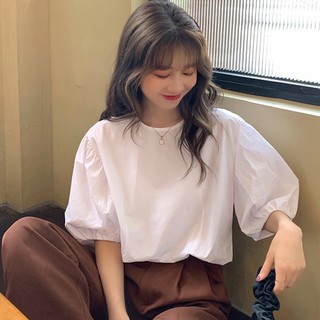 Áo kiểu nữ đẹp màu trắng cổ tròn sang chảnh thời trang hàn quốc công sở