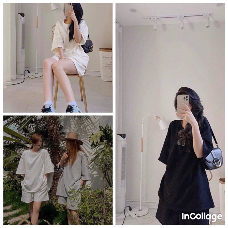 set bộ đồ nữ mặc nhà, bộ đùi nữ áo tay lỡ trơn mùa hè phom rộng