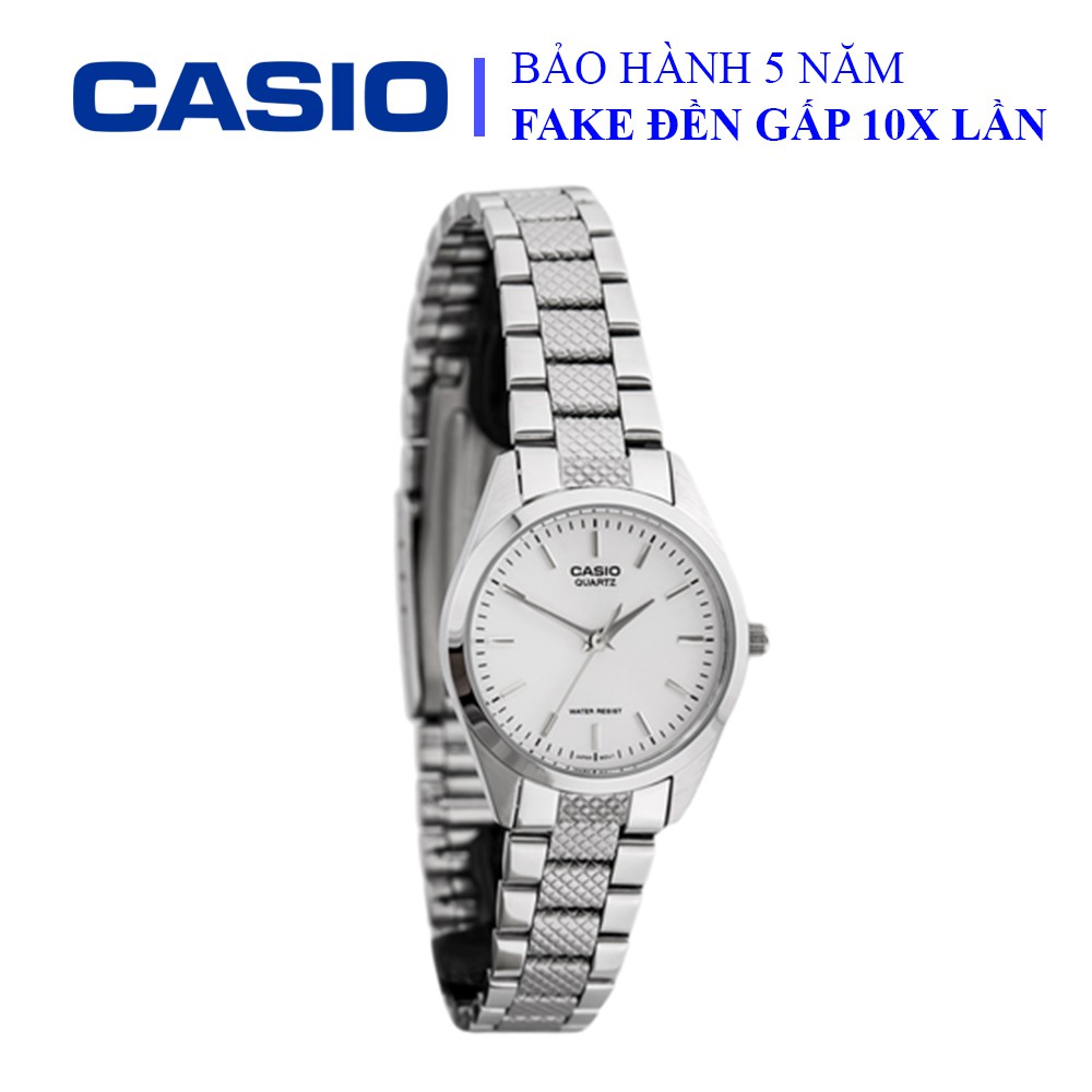 Đồng hồ Casio nữ dây sắt thể thao, khung viền bạc ánh kim sang trọng, chống nước WR30M đi bơi (LTP-1274D-7ADF)
