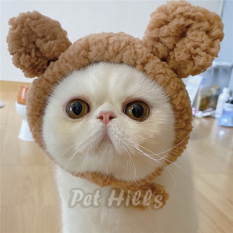 Nón tai gấu cho mèo - Mũ cosplay gấu chất liệu lông cừu mềm mại cho thú cưng