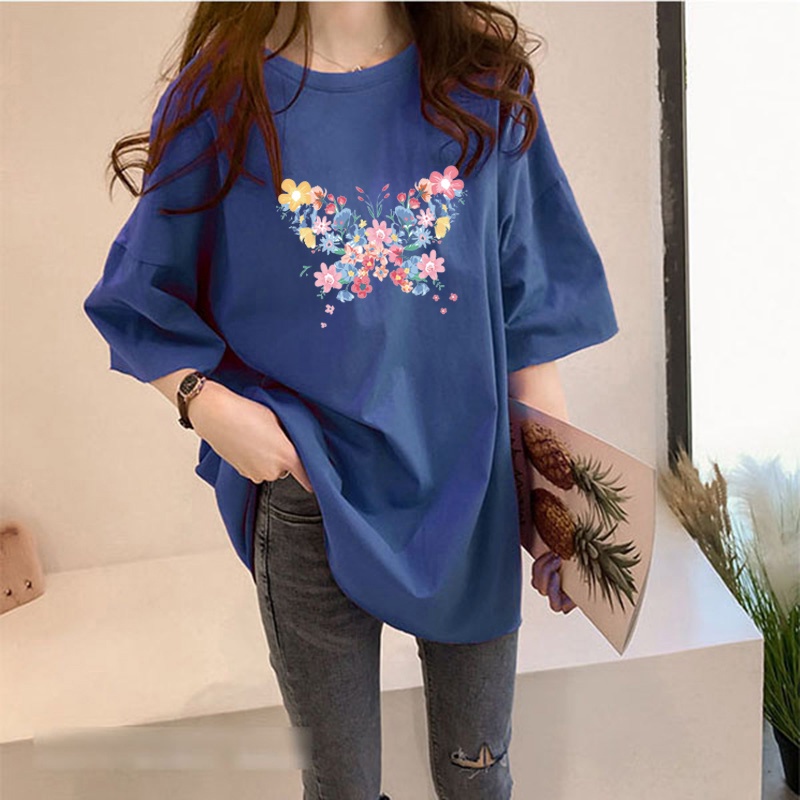 Áo Thun Tay Ngắn Dáng Rộng In Họa Tiết Thời Trang Mùa Hè Hàn Quốc Cho Nữ 2021 M-4Xl