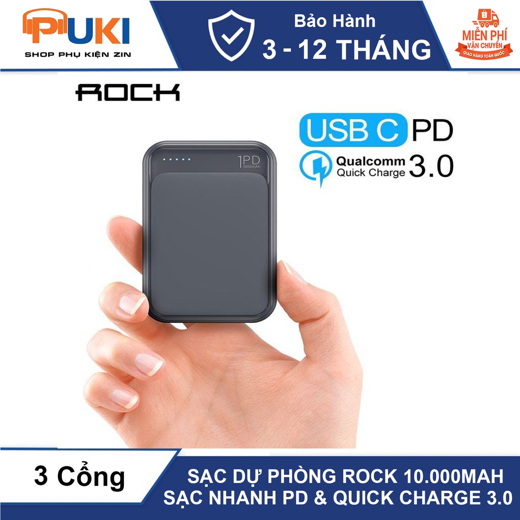 Sạc Dự Phòng ROCK P65 Mini 10.000 mAh Hỗ Trợ Sạc Nhanh PD Và Quick Charge 3.0