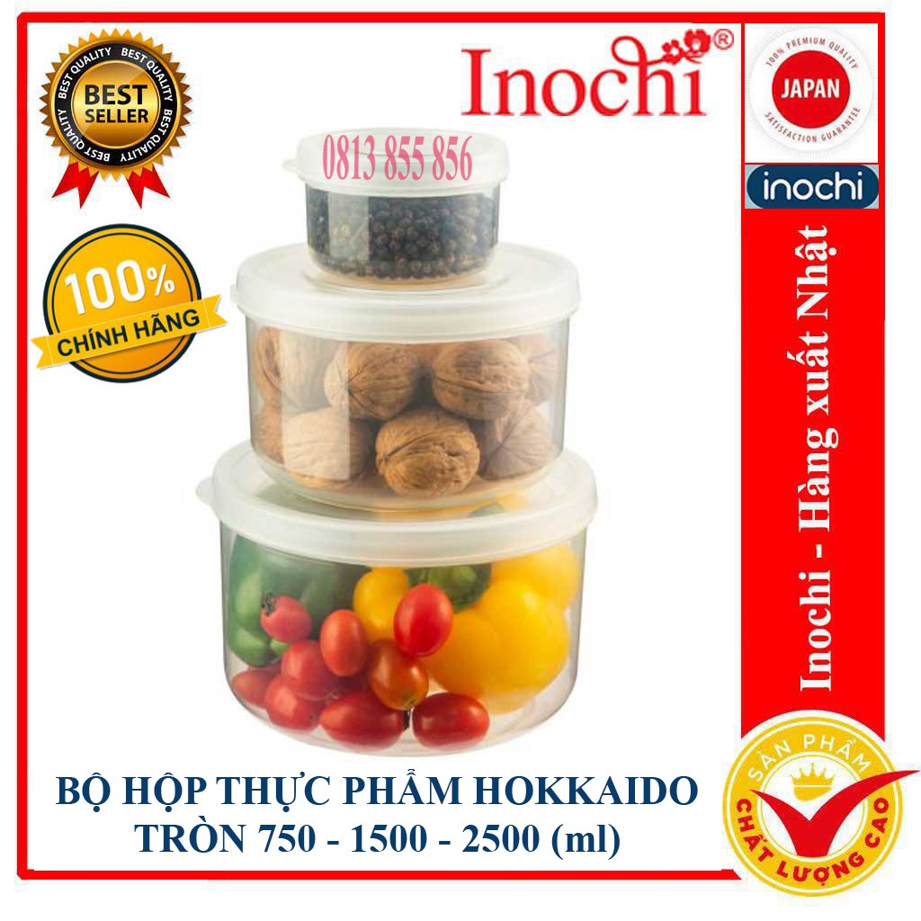 Bộ 3 Hộp Nhựa Đựng Thực Phẩm, Thức Ăn Hokkaido Tròn - Nhựa Cao Cấp Trong Suốt Bền Kín Chịu Nhiệt Cao Tiêu Chuẩn Nhật