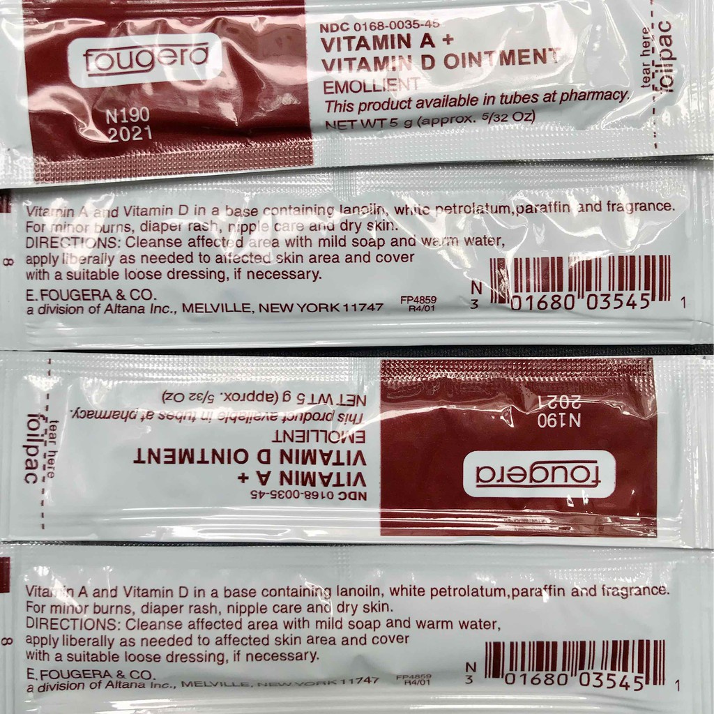 Gói kem dưỡng ẩm Fougera Vitamin AD Ointment chăm sóc hình xăm môi, mày, tattoo