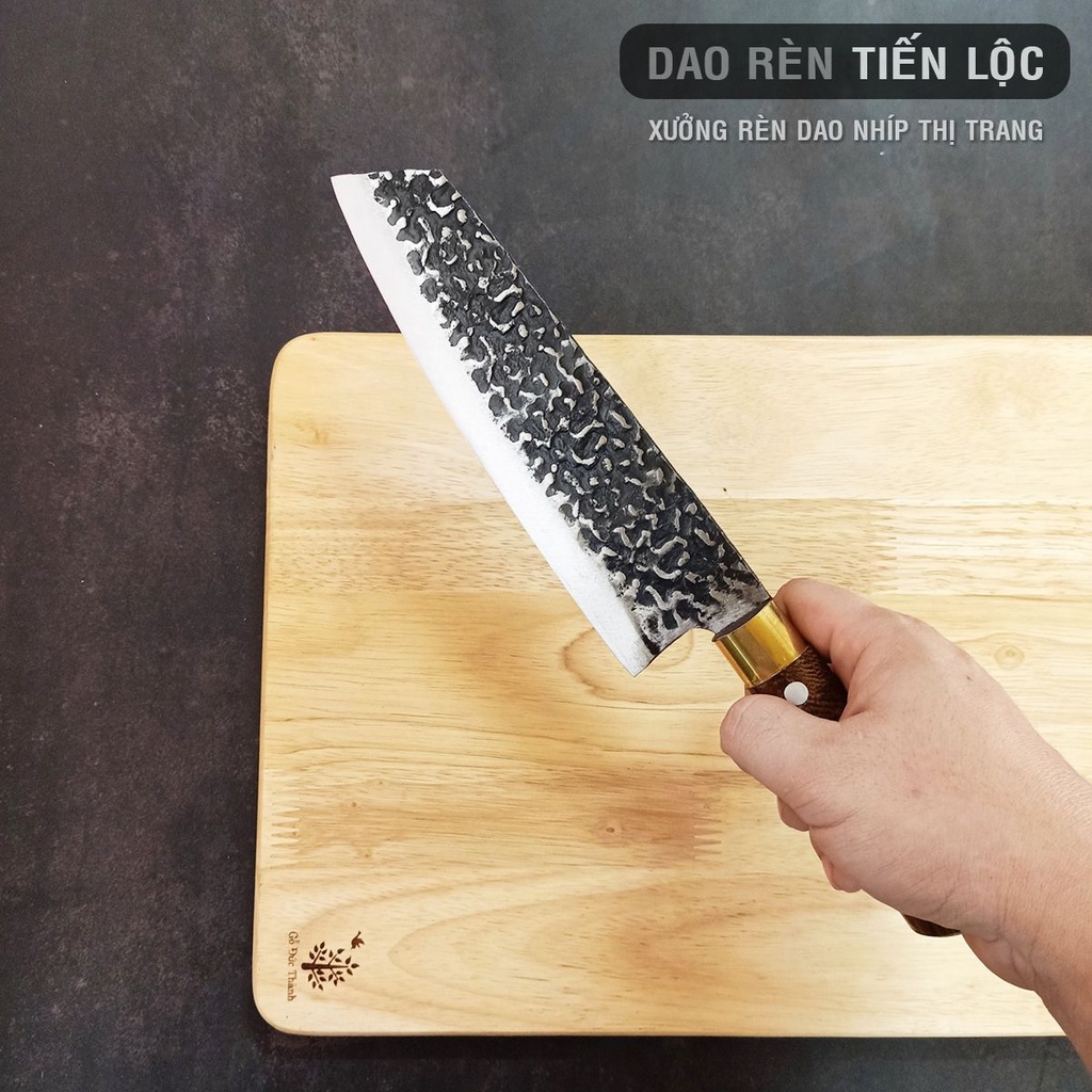 Dao Thái Lọc Thịt Mũi Vát Thép Nhíp Ô Tô Dập Vân 2 Mặt - Cán Cẩm Chỉ Khâu Đồng