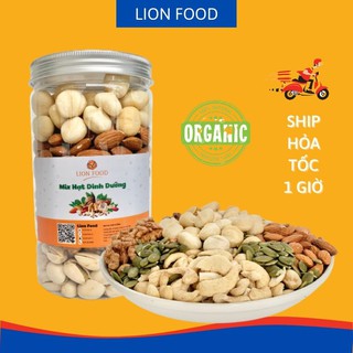 Hạt mix dinh dưỡng, hạt sấy khô mix 6 loại, macca, bí xanh, dẻ cười, hạnh nhân, óc chó vàng, hạt điều, LION FOOD