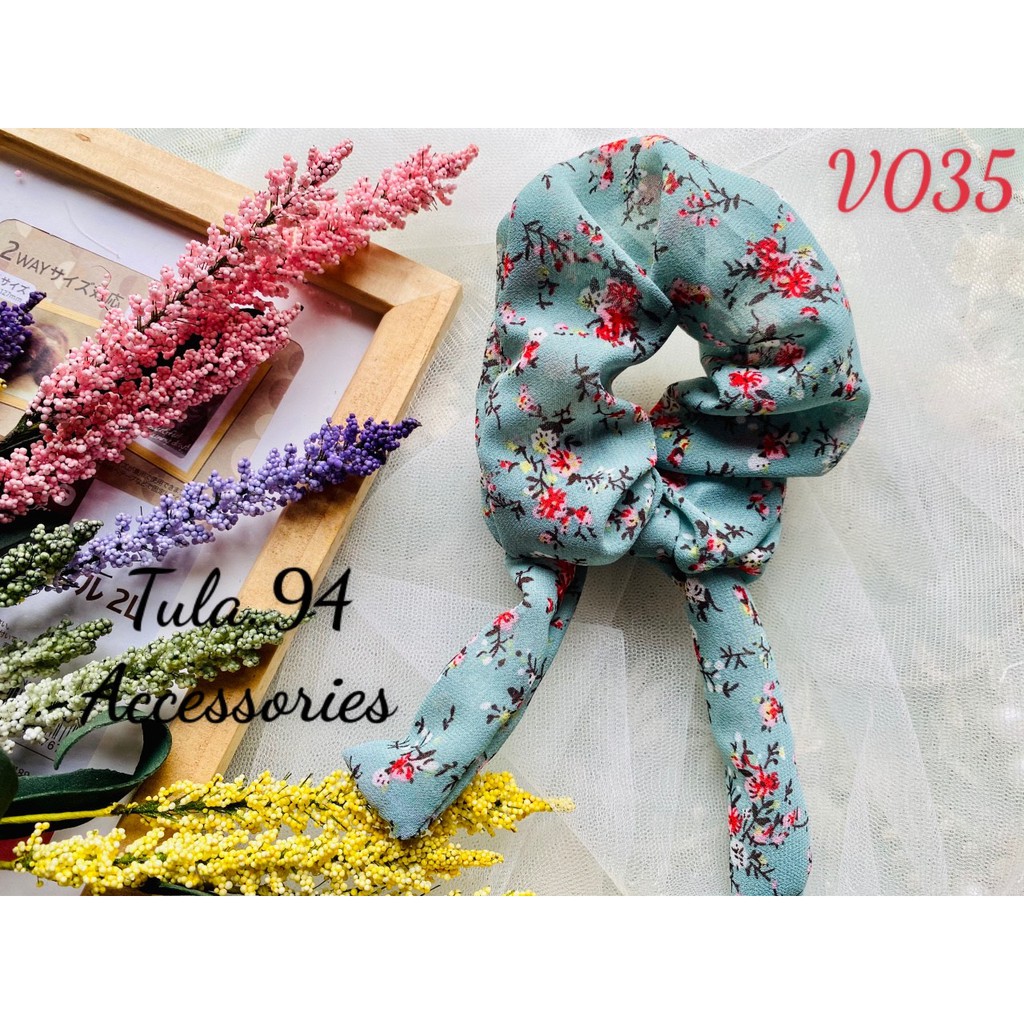 Dây buộc tóc, cột tóc scrunchies hoa nhí vintage