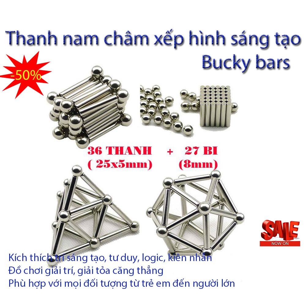 Bộ Đồ Chơi Xếp Hình Nam Châm Buckyball 36 Thanh 27 Bi, Sáng Tạo Thông Minh,