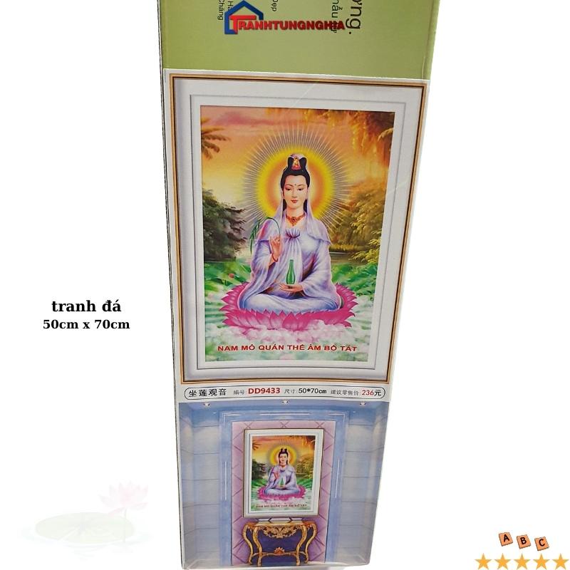 Tranh đính đá, tranh thêu chữ thập quan thế âm bồ tát 50cm x 70cm