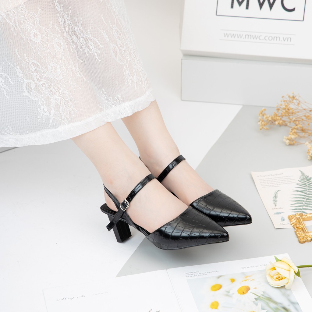 [Mã FAMARAL2 giảm 10K đơn 50K] Giày cao gót nữ MWC cao gót 5CM quai hậu đế vuông mũi nhọn da bóng vân cá sấu NUCG-4109