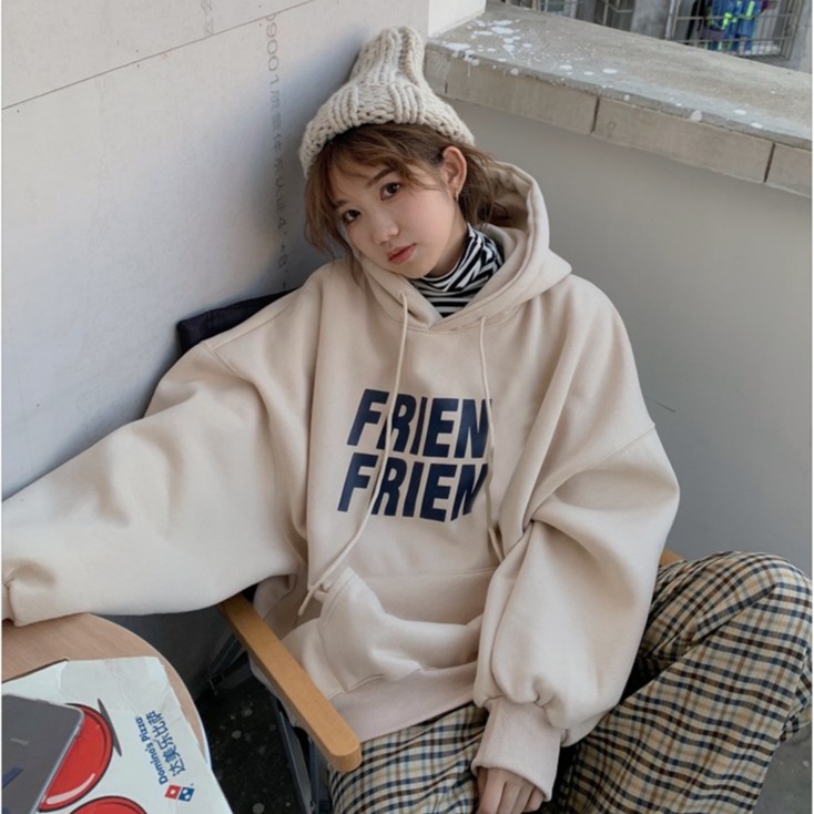 Áo hoodie nữ form rộng, áo hoodie nữ form rộng màu be có mũ mặc nhà đi chơi đi học thời trang ulzzang hàn quốc