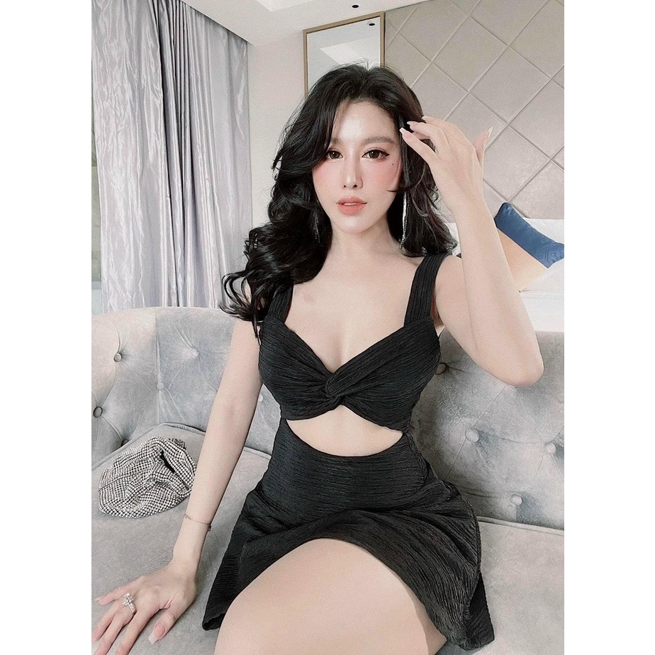 Đầm Hai Dây Body PINKSTORE29, Dáng Ôm Khoét Bụng Xoắn Ngực Quyến Rũ D089