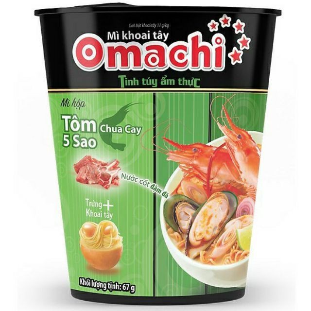 Mì ly khoai tây Omachi có thịt thật tôm chua cay ly 112g (đủ 4 vị best seller)