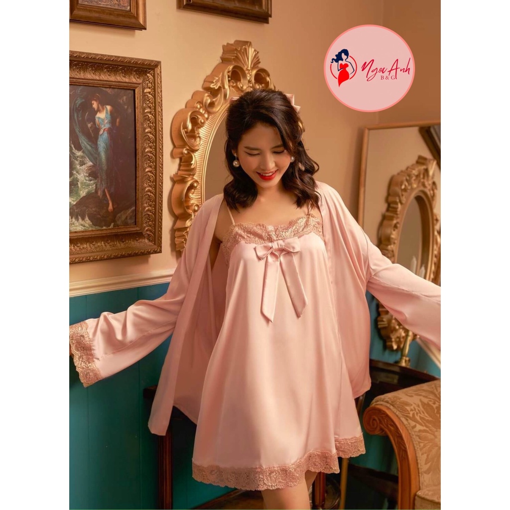 SET ÁO CHOÀNG +VÁY NGỦ LỤA TẶNG KÈM QUẦN CHIP REN CAO CẤP