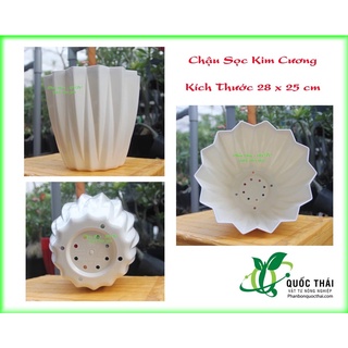 Chậu sọc kim cương 28 x 25 cm,màu trắng